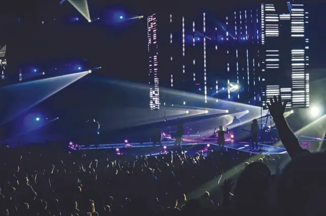 Concert Stage Lighting and Crowd View, photographic, dark-mode, dark