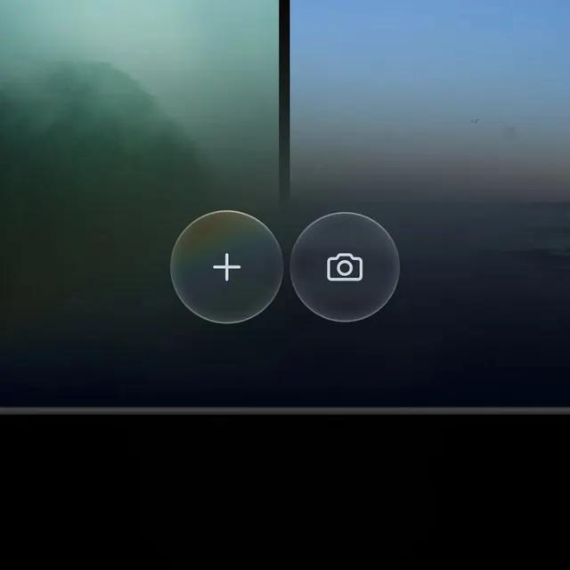 Camera App UI Screen, minimal, glassmorphism, dark