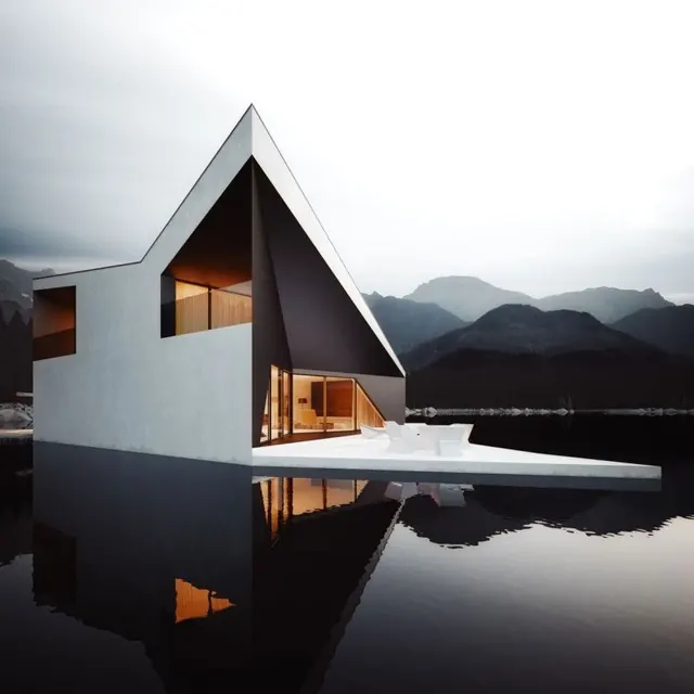 Modernist A-Frame Architecture, minimal, geometric, monochrome