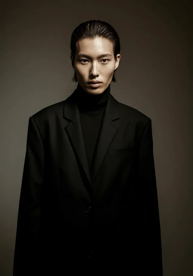 Portrait of a Woman in Black Attire, minimal, luxury, dark