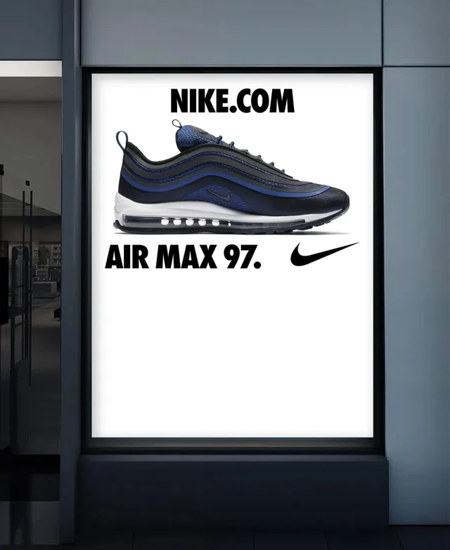 Nike Air Max 97 Advertisement, minimal, corporate-clean, high-contrast