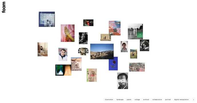 Foam Talent digital exhibition grid, editorial, minimal, vibrant