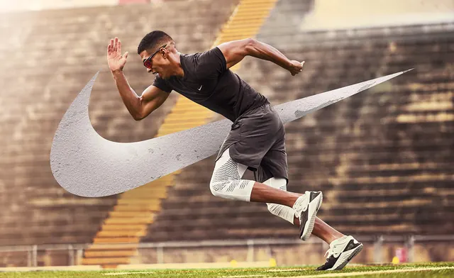 Athlete in Motion with Swoosh Graphic, photographic, high-contrast