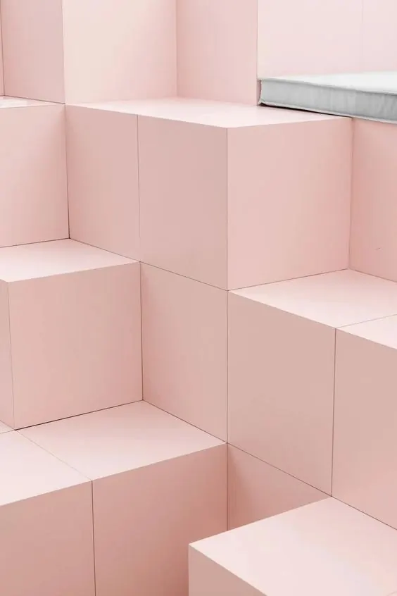 Pink Geometric 3D Blocks, minimal, geometric, pastel