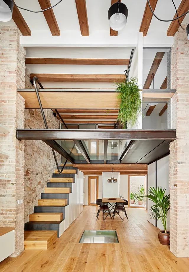 Modern Industrial Interior Design, minimal, photographic, warm