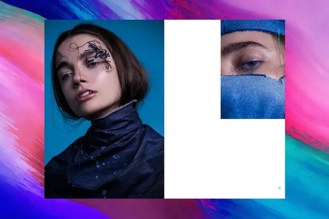 Collage Portrait with Gradient Background, maximalist, gradient-heavy, vibrant