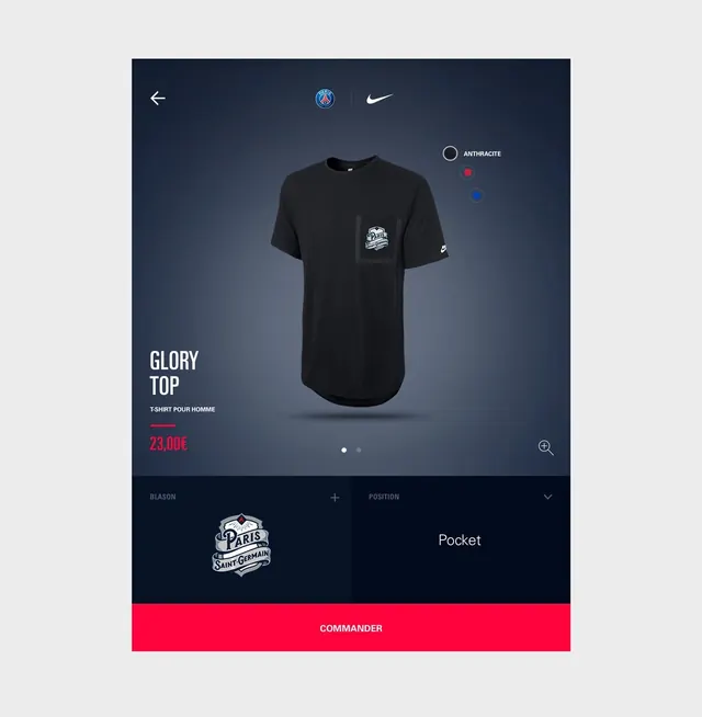 E-commerce Product Detail UI Screen, minimal, dark-mode, dark