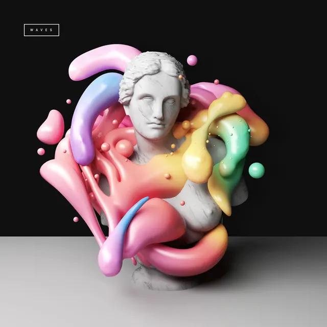 3D Abstract Sculpture with Classical Bust, organic, 3d-render, vibrant