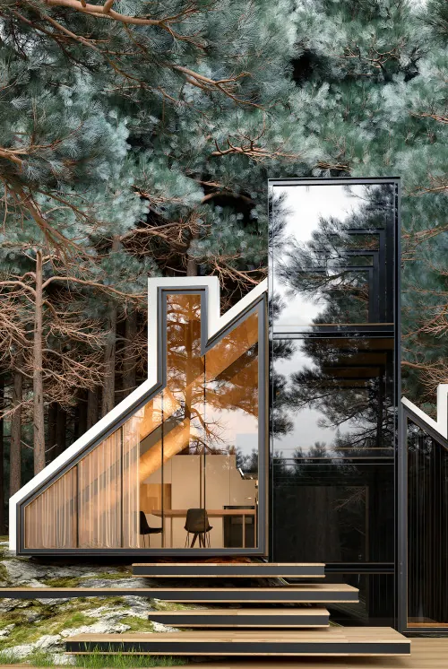 Modern A-Frame Cabin Architecture, minimal, photographic, earthy