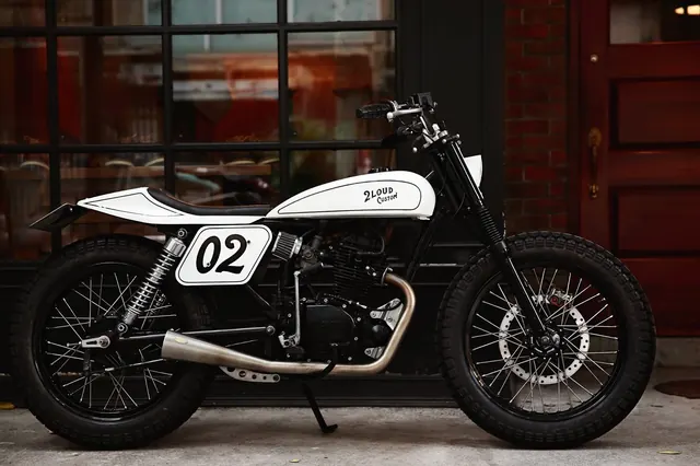 Cafe Racer Motorcycle Mockup, photographic, minimal, high-contrast