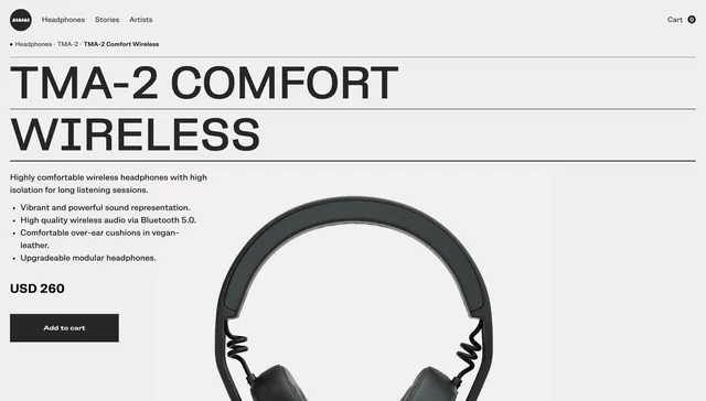 TMA-2 Headphones Product Page, minimal, swiss, high-contrast