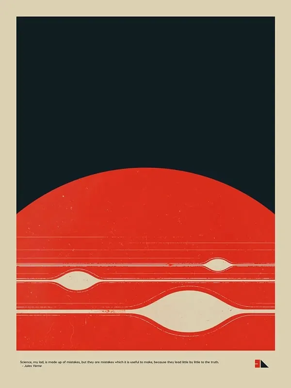Abstract Red Sun and Horizon Graphic, minimal, geometric, high-contrast