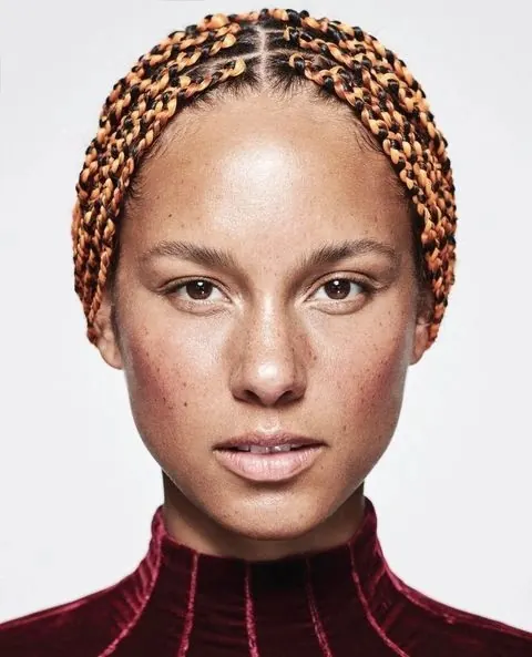 Portrait of a Woman with Braided Hair, photographic, organic, warm
