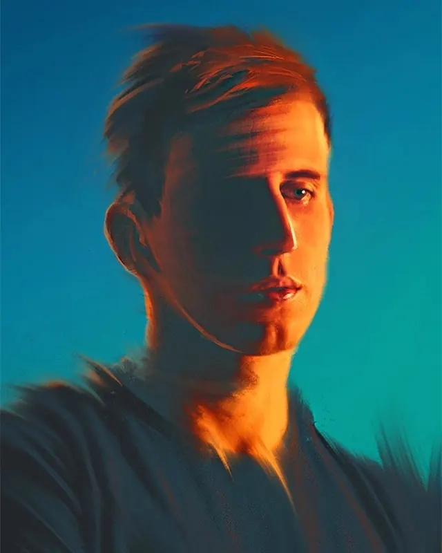 Portrait with Blue and Orange Lighting, photographic, vibrant