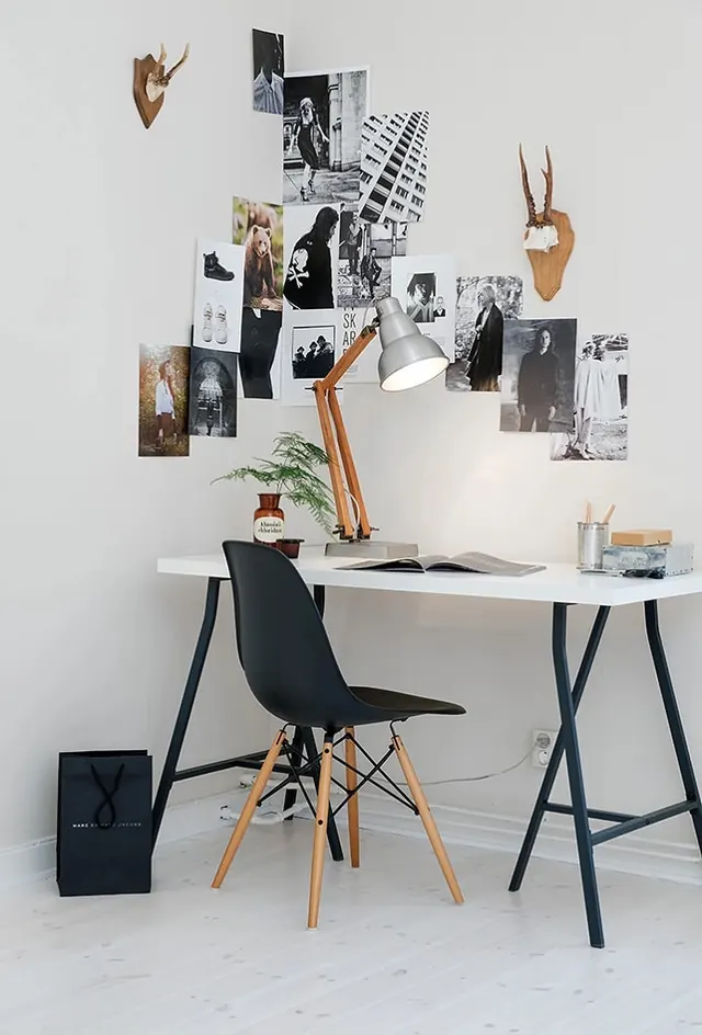 Collage Design Mockup on Desk, maximalist, brutalist, high-contrast
