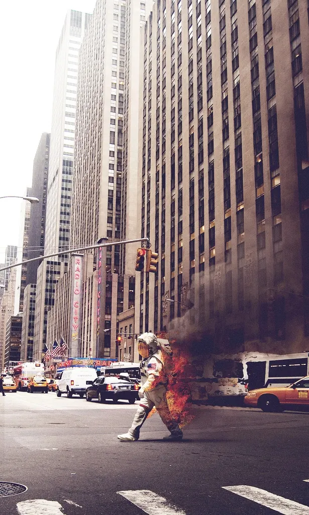 Urban Street Scene with Double Exposure Effect, photographic, abstract, high-contrast