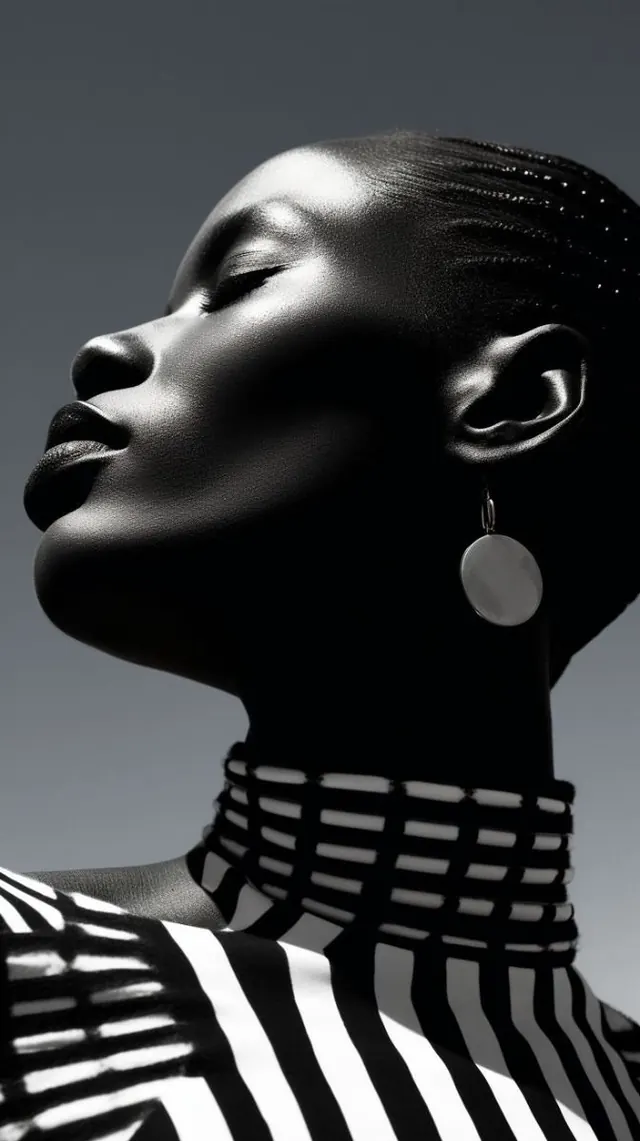 Monochrome Portrait with Geometric Pattern, minimal, monochrome, monochrome