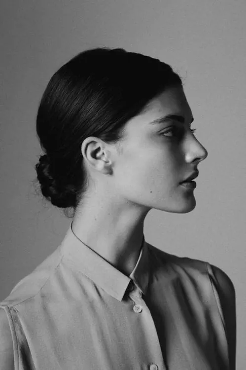 Portrait of a Woman in a Collared Shirt, minimal, monochrome, monochrome