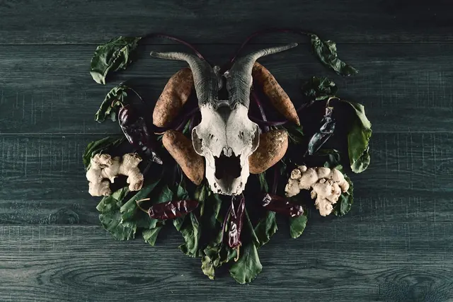 Floral Wreath with Deer Head Collage, organic, maximalist, dark