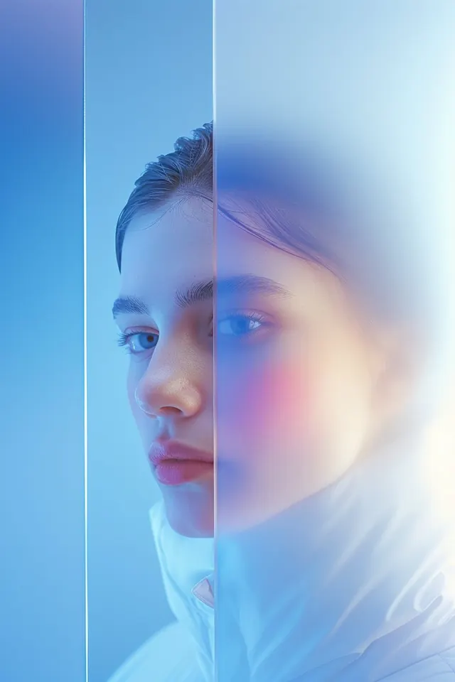 Abstract Portrait with Glassmorphism Overlay, glassmorphism, minimal, cool