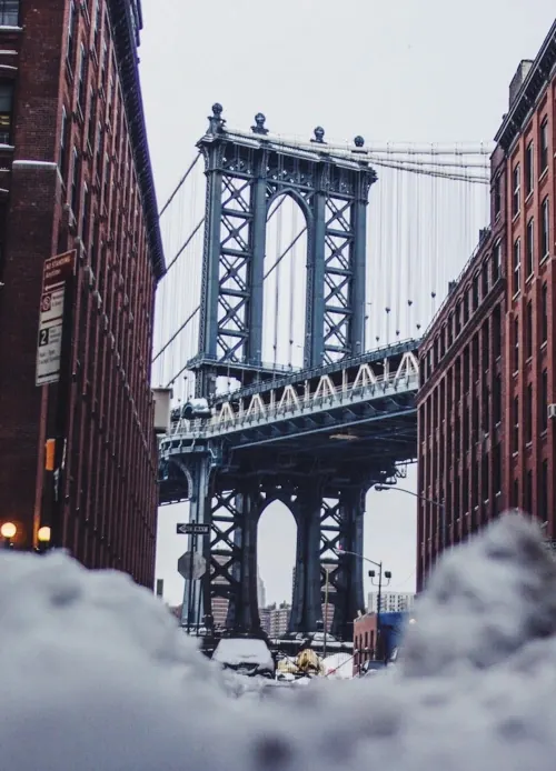 Brooklyn Bridge in Snow, photographic, cool