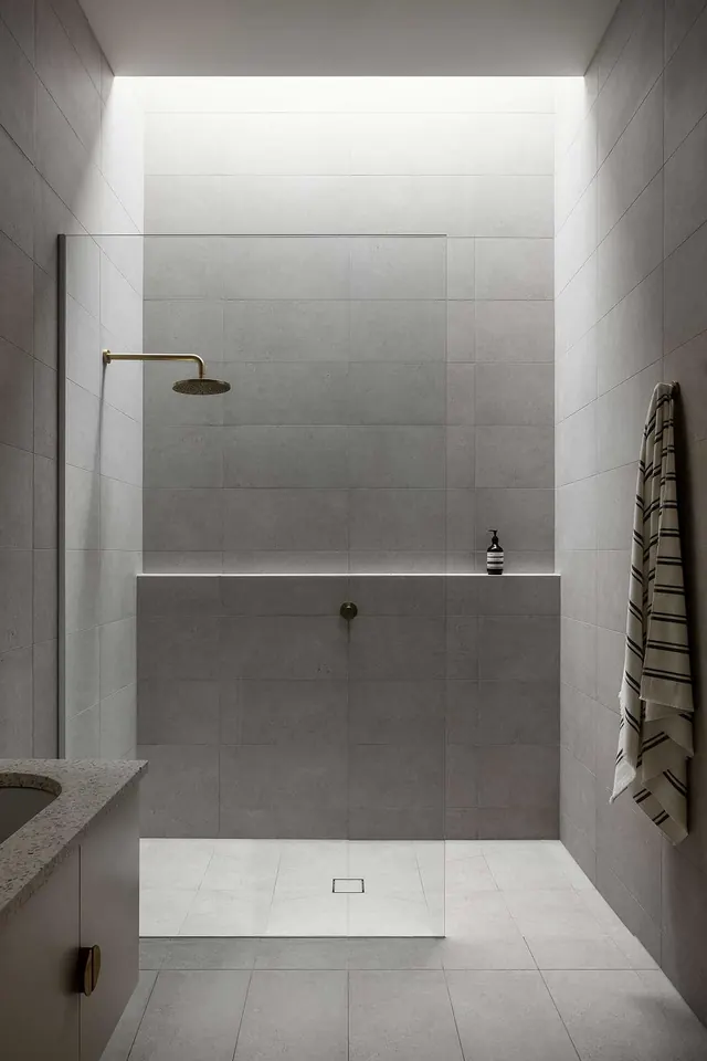 Minimalist Walk-in Shower Design, minimal, photographic, muted