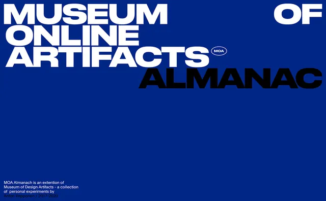 Museum of Artifacts Alimanac Wordmark, brutalist, neo-brutalist, dark