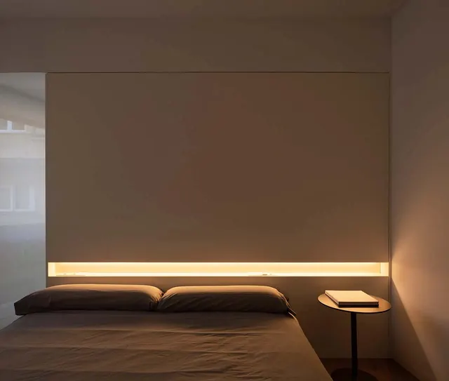 Minimalist Bedroom Interior with Indirect Lighting, minimal, luxury, warm