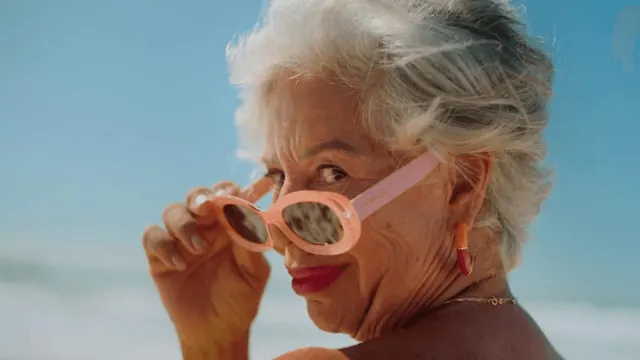 Elderly Woman with Sunglasses, photographic, organic, warm