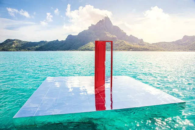 Tropical Doorway Mockup, minimal, 3d-render, vibrant