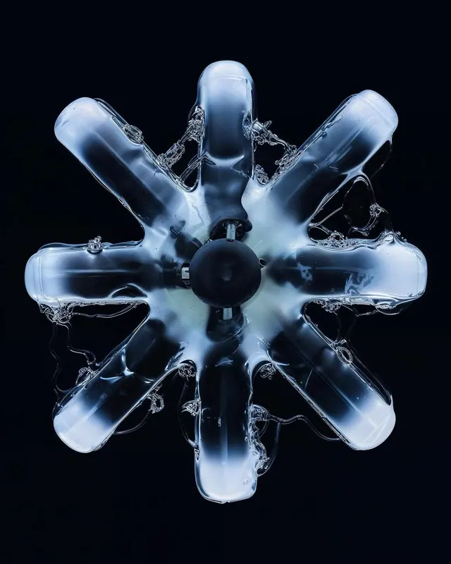 Abstract Glassy Starburst, glassmorphism, 3d-render, dark