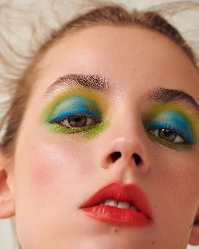Vibrant Eye Makeup Close-up, photographic, maximalist, vibrant