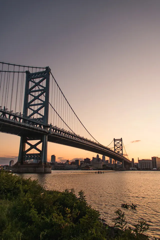 San Francisco-Oakland Bay Bridge at Sunset, photographic, minimal, warm