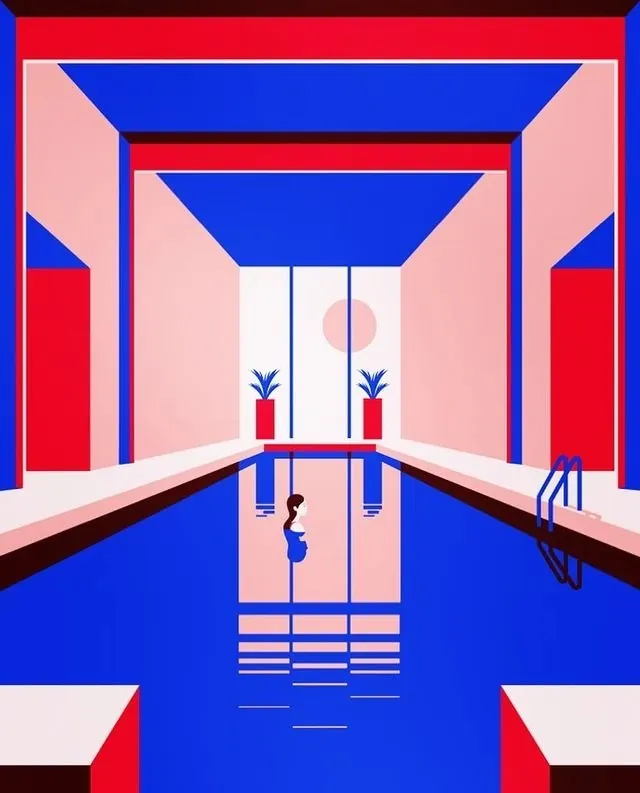 Geometric Abstract Architectural Illustration, minimal, geometric, vibrant