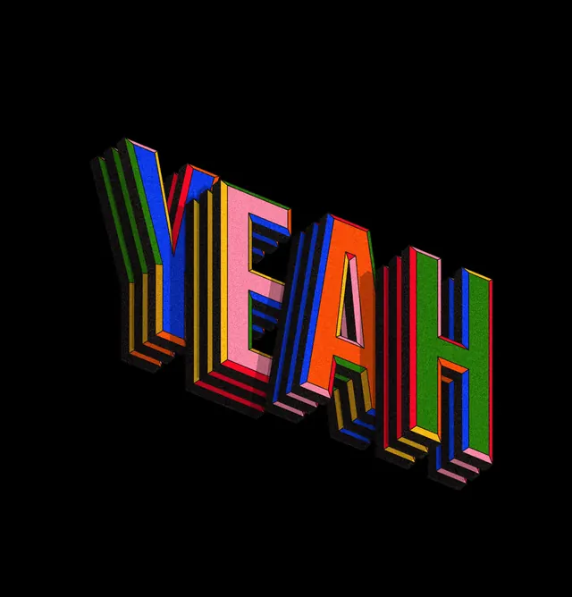 3D Extruded Wordmark 'YEAH, 3d-render, playful, vibrant