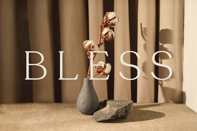 Bless Wordmark with Floral and Stone Elements, minimal, luxury, warm