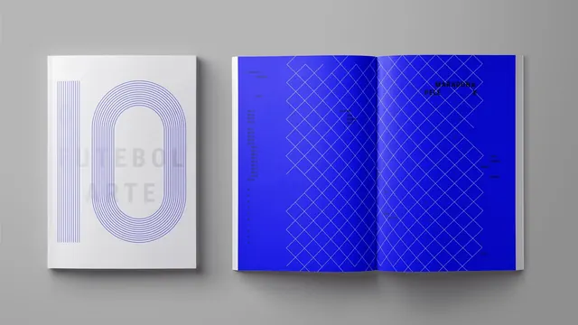 Blue Geometric Editorial Spread, minimal, swiss, vibrant