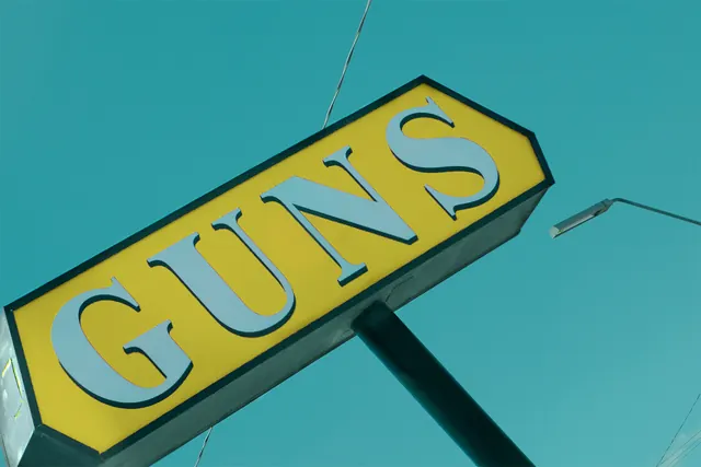Guns Signage Mockup, 3d-render, geometric, vibrant