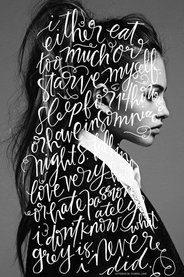 Typography Overlay Portrait, maximalist, editorial, monochrome