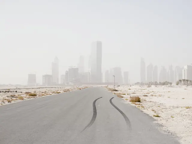Desert Road to Cityscape, minimal, photographic, light