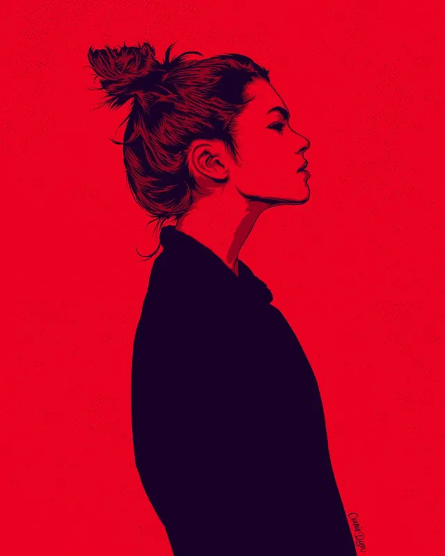 Duotone Portrait Illustration, flat, minimal, vibrant