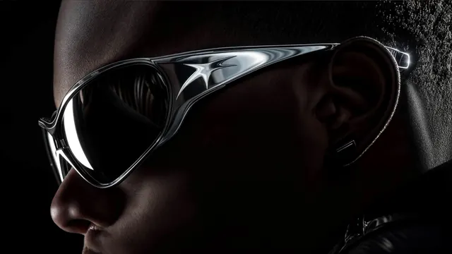 Close-up of Person Wearing Sporty Sunglasses, photographic, dark-mode, dark