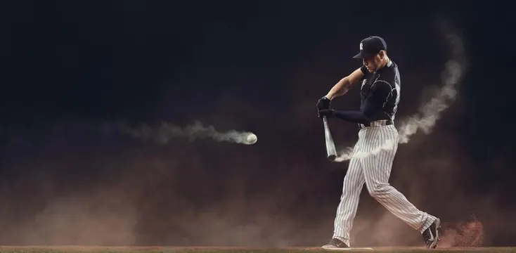 Baseball Player Action Shot, photographic, dark-mode, dark