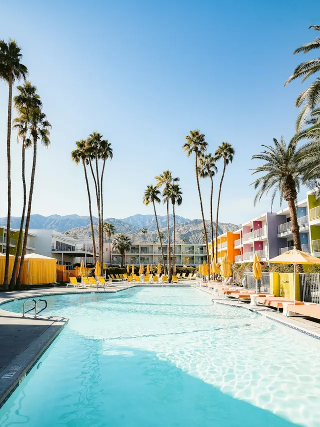 Tropical Resort Pool Scene, photographic, luxury, vibrant