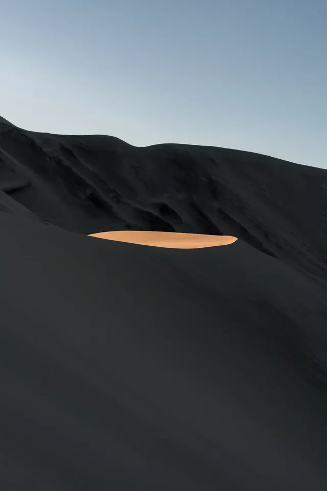 Sand Dune with Golden Oasis, minimal, photographic, dark