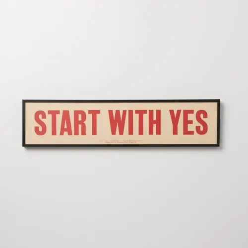 Start With Yes Typography Poster, minimal, boxed, warm