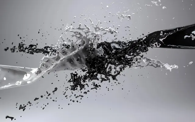 Abstract Liquid Splash with Particles, photographic, abstract, monochrome