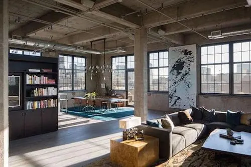 Industrial Loft Office Interior, photographic, minimal, muted