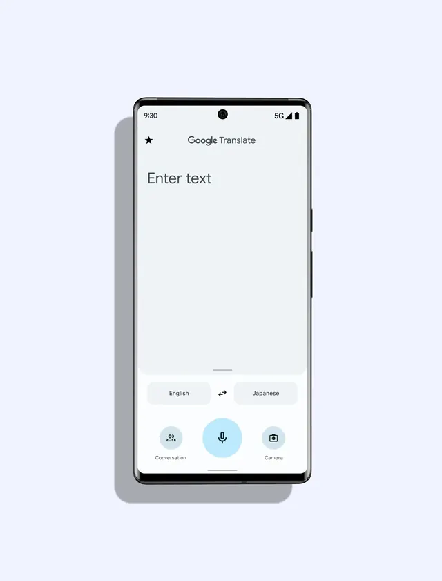 Google Translate Mobile UI Mockup, minimal, corporate-clean, light