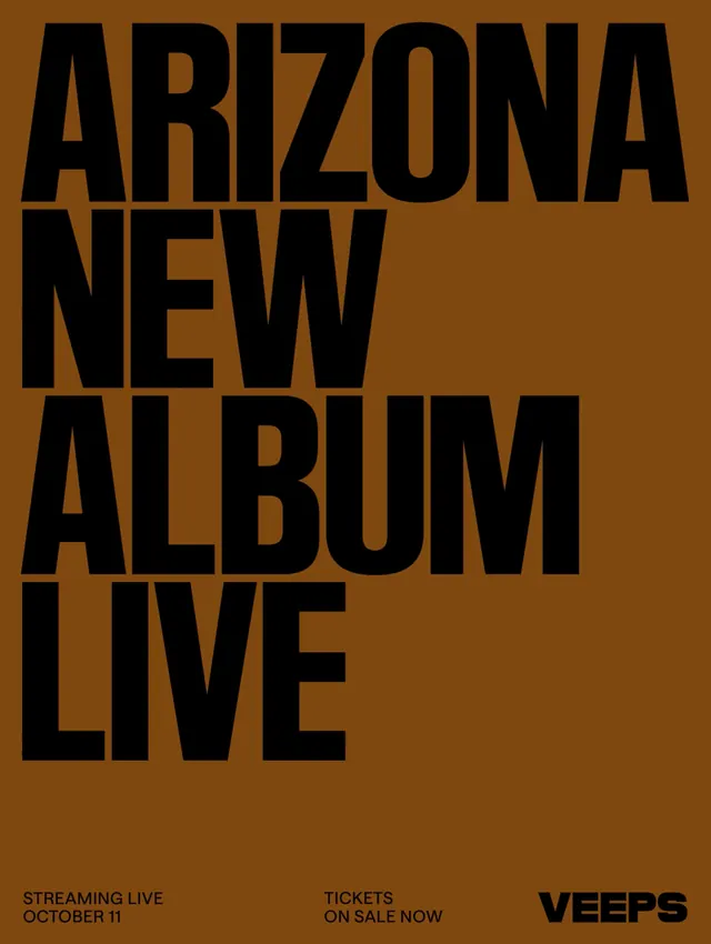 Arizona New Album Live Typography, brutalist, minimal, vibrant